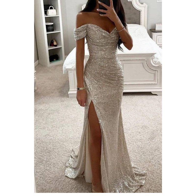 Robe de soirée chic avec fente et décolleté plongeant