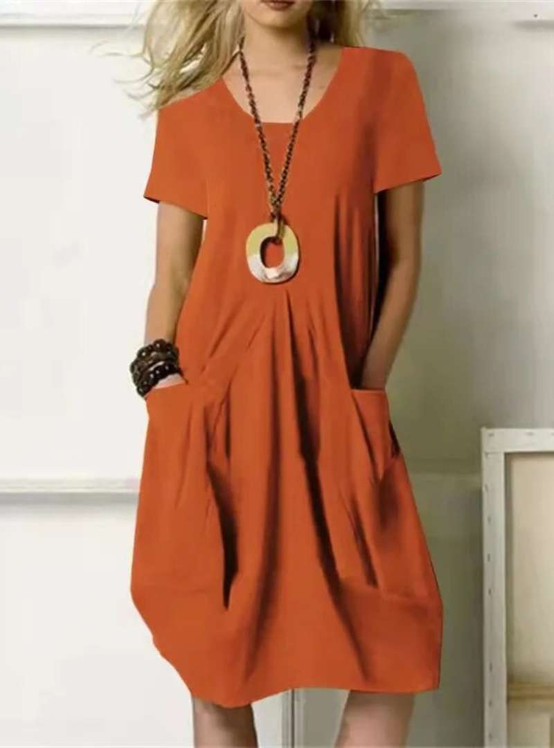 Robe Été Femme Courte Corail avec Manches Courtes - PanierRoyale