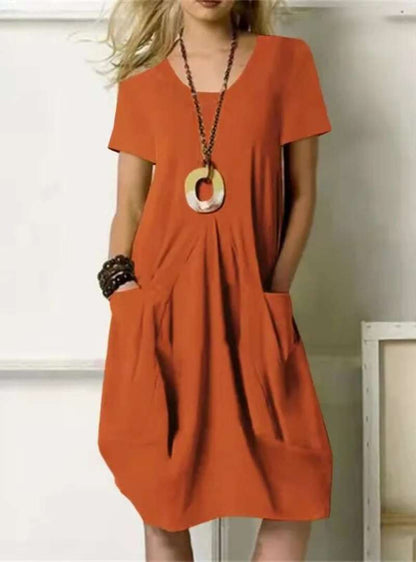 Robe Été Femme Courte Corail avec Manches Courtes - PanierRoyale