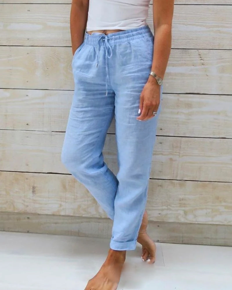 Pantalon Femme Lin Clair Élégant pour Été - PanierRoyale