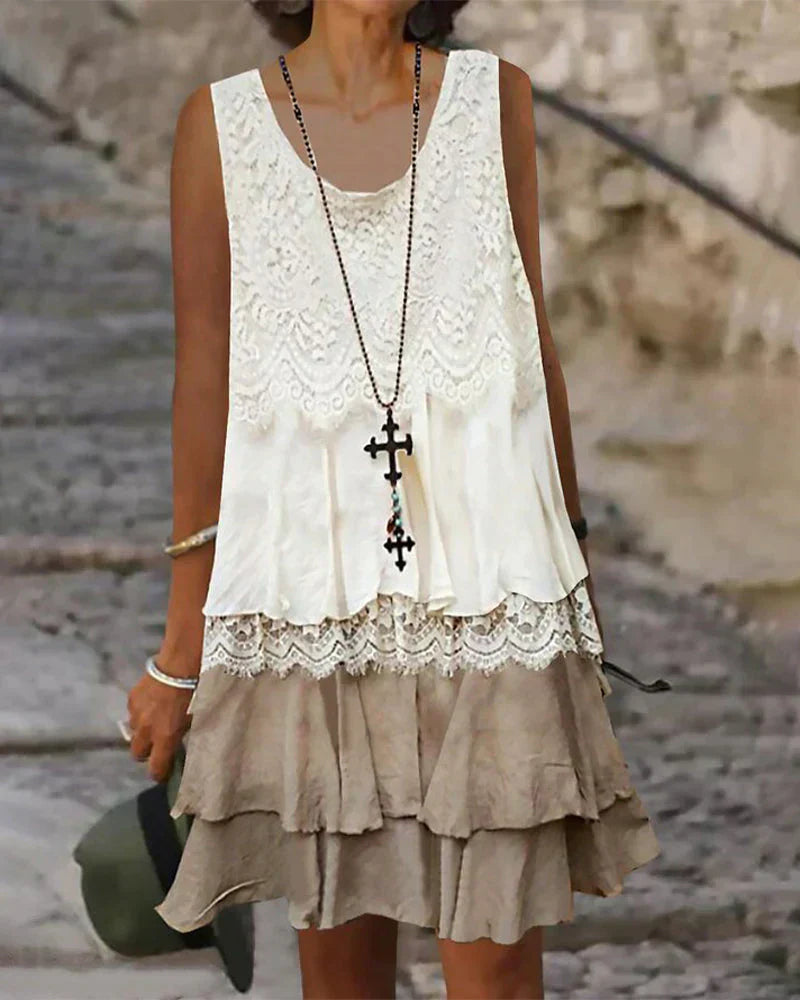 Robe femme légère en dentelle pour été sans manches - PanierRoyale