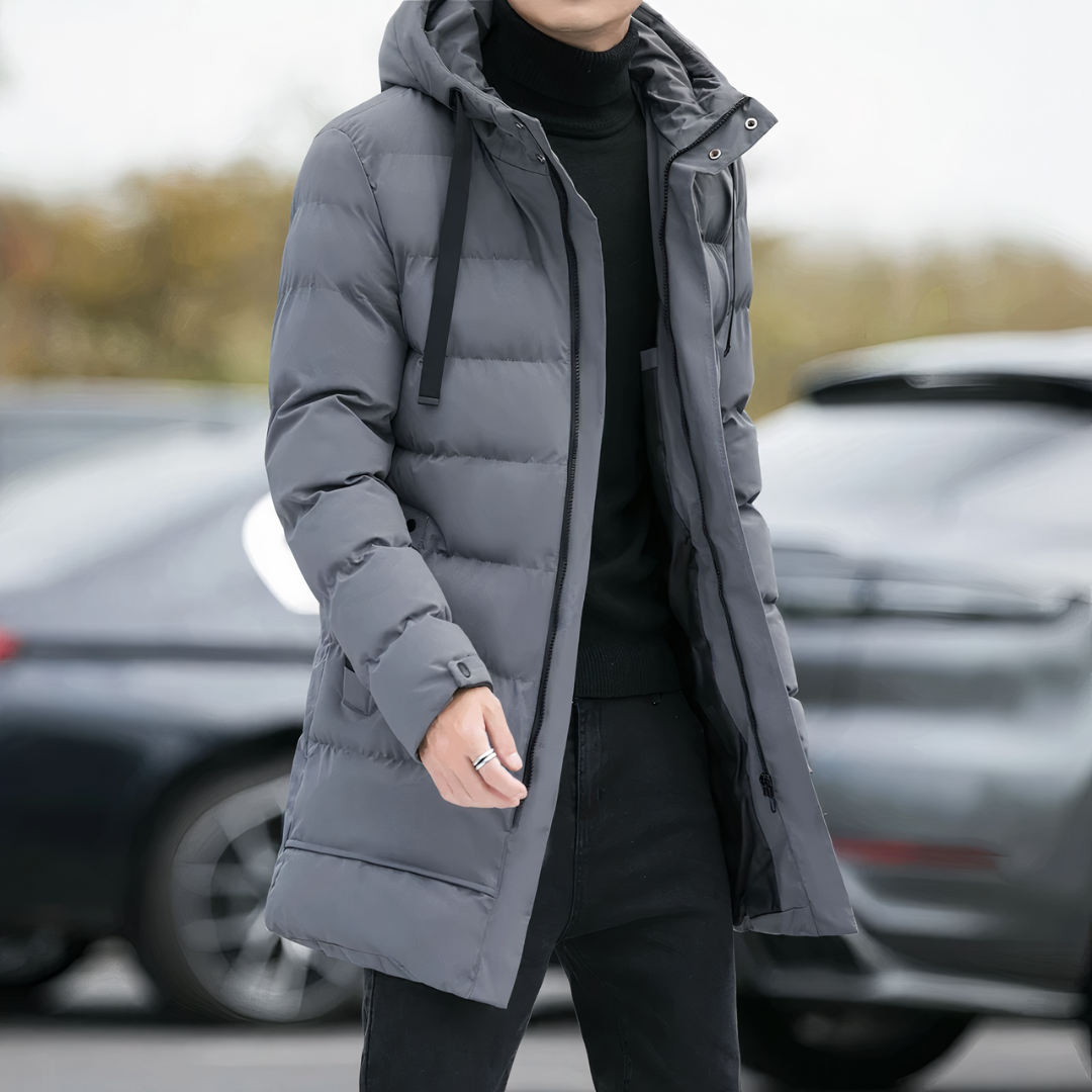 Manteau Homme Hiver Capuche Noir Élégant - PanierRoyale