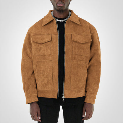 Blouson Cuir Homme Brun avec Fermeture Éclair - PanierRoyale