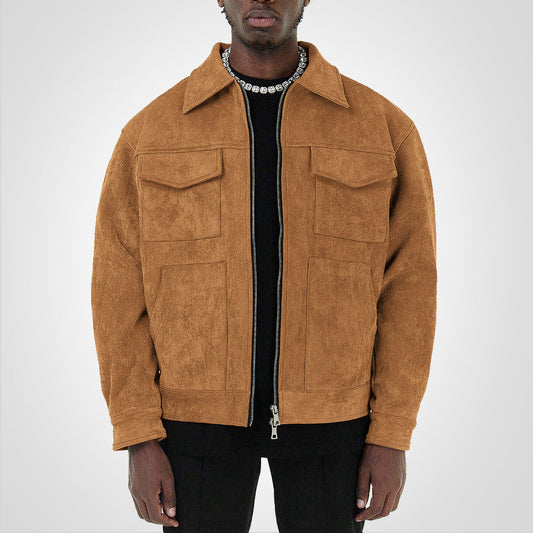 Blouson Cuir Homme Brun avec Fermeture Éclair - PanierRoyale