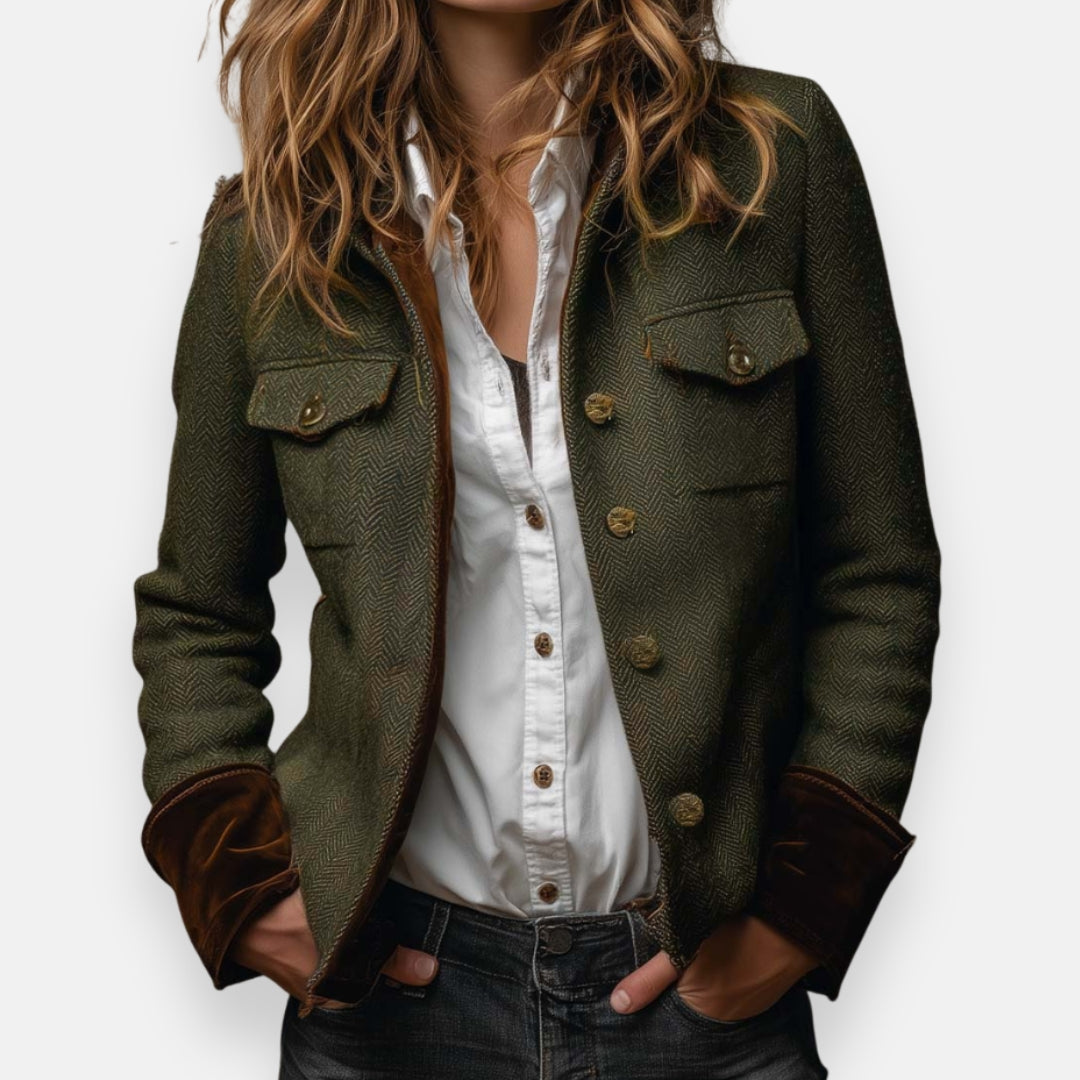 Veste Femme Tweed Bordure Velours Coupe Élégante Mi-saison - PanierRoyale