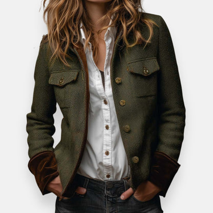 Veste Femme Tweed Bordure Velours Coupe Élégante Mi-saison - PanierRoyale