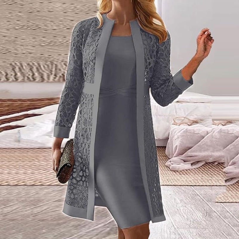 Robe Décontractée avec Gilet en Daim Noir