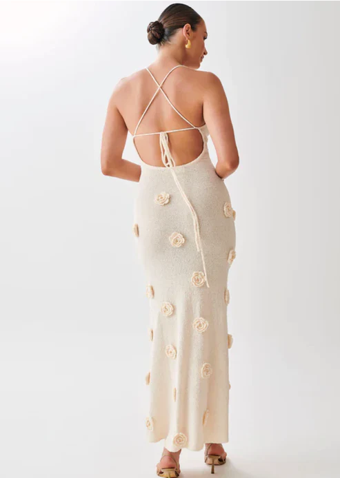 Robe Femme Été légère avec Fleurs Brodées et Bretelles Fines