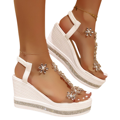 Sandales Hauts Talons à Fleurs Femmes