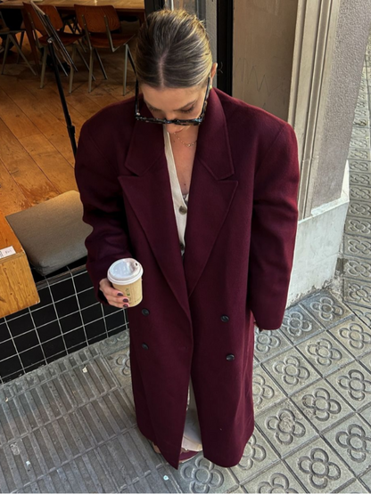 Manteau Femme Laine Rouge Bourgogne Élégant - BerlinGlamour