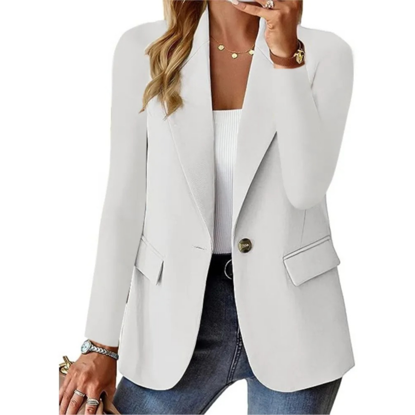 Veste Blazer Femme Élégante Blanc Pur - PanierRoyale