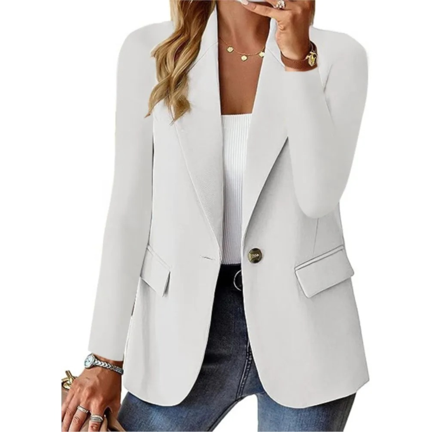 Veste Blazer Femme Élégante Blanc Pur - PanierRoyale