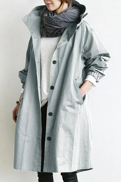 Manteau femme imperméable beige clair à capuche - PanierRoyale