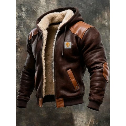 Blouson Cuir Homme Dégagé avec Capuche - PanierRoyale