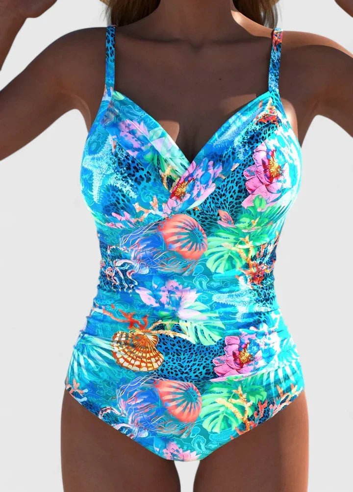 Maillot de bain une pièce Femme Col en V Croisé Froncé