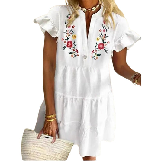 Robe Été Florale Décolleté en V avec Boutons - PanierRoyale