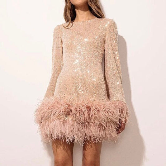 Robe Chic Courte à Manches Longues avec Détails de Dentelle - PanierRoyale