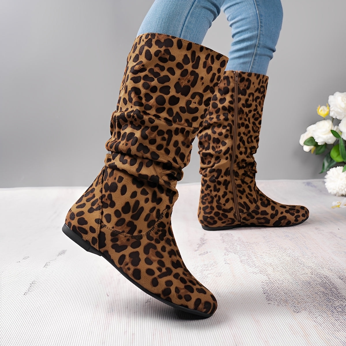 Bottes Femmes Plates Mi-Mollet Fermeture Éclair Haut de Gamme - PanierRoyale