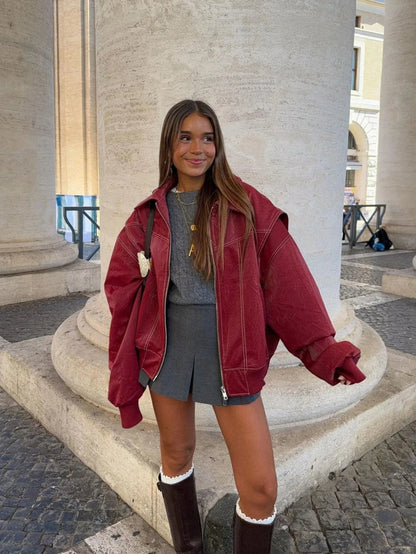 Veste Femme Oversize Fermeture Zippée Coupe Décontractée - PanierRoyale