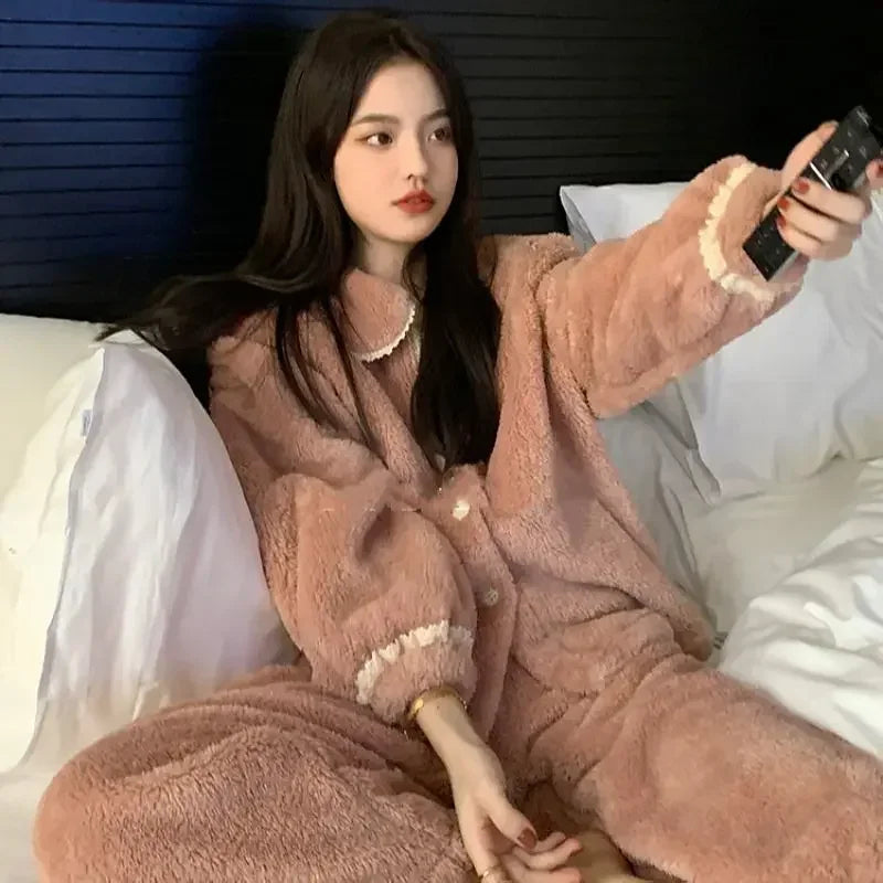 Pyjama Femme Hiver Doux et Confortable À Manches Longues