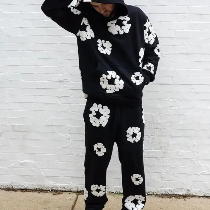 Survêtement Décontracté Capuche et Pantalon Imprimé Floral - PanierRoyale