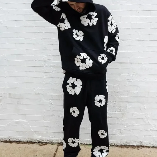 Survêtement Décontracté Capuche et Pantalon Imprimé Floral - PanierRoyale