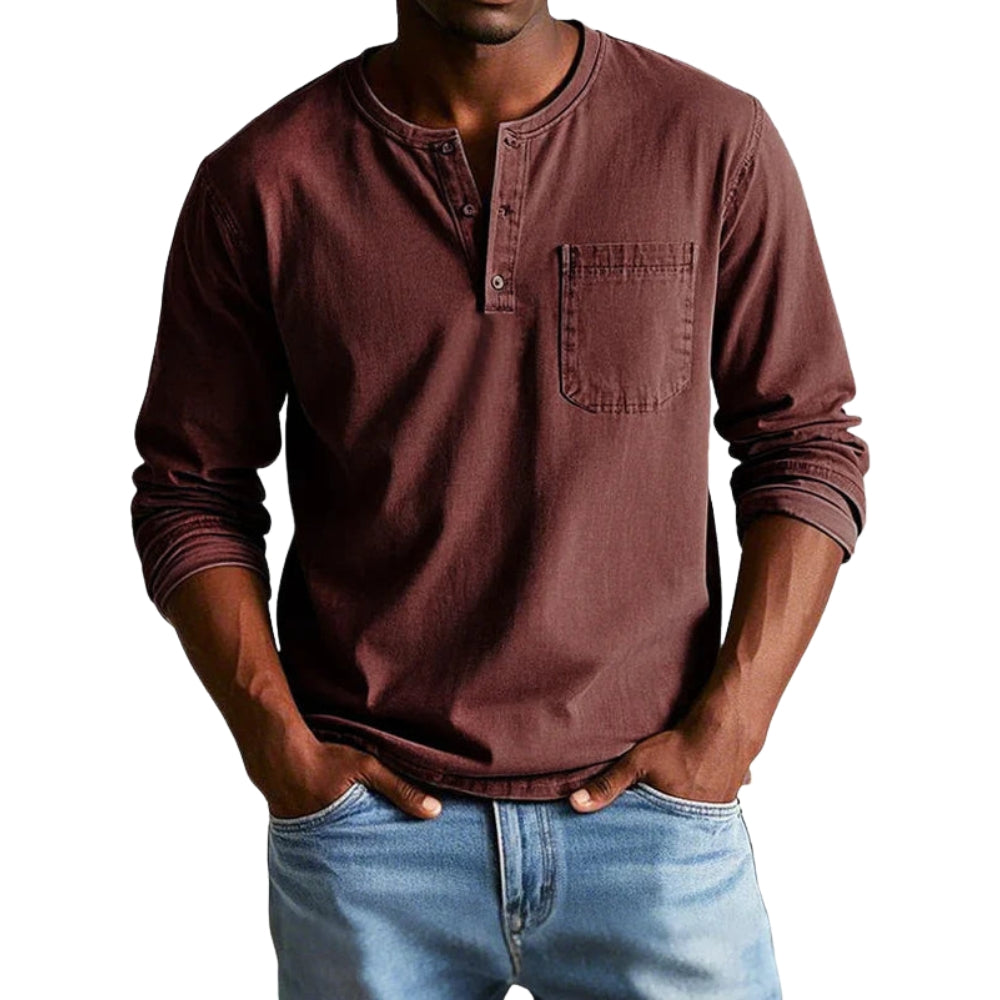 Chemise Classique en Coton Col Rond Manches Longues