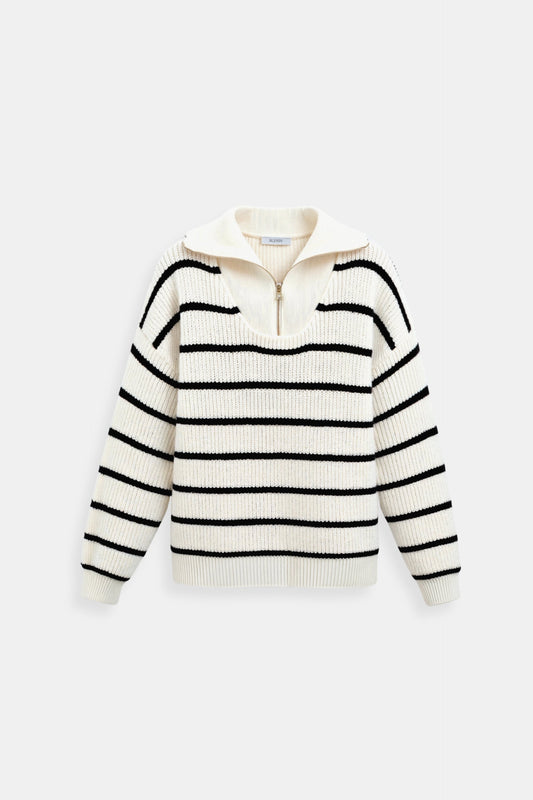 Pull femme rayé avec col zip - BerlinGlamour