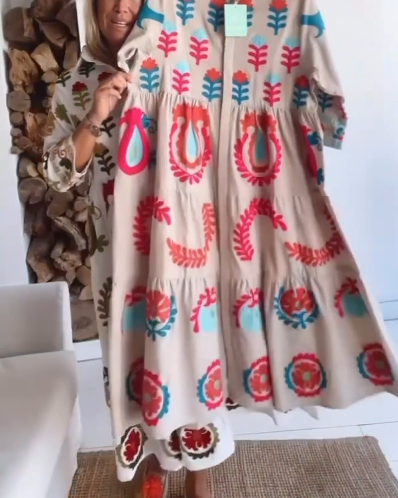 Robe Midi Femme Fluide Imprimé Floral Stylisé