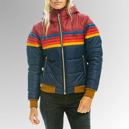 Parka Femme Hiver à Capuche Rayée