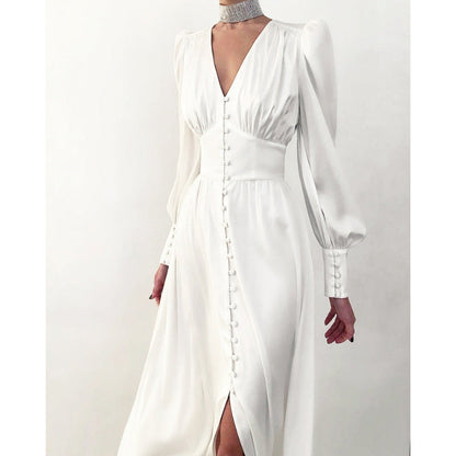 Robe de soirée élégante manches longues décolleté profond