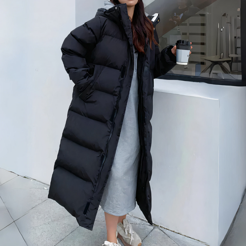 Manteau Femme Long Noir Blanc Élégant Hivernal - PanierRoyale