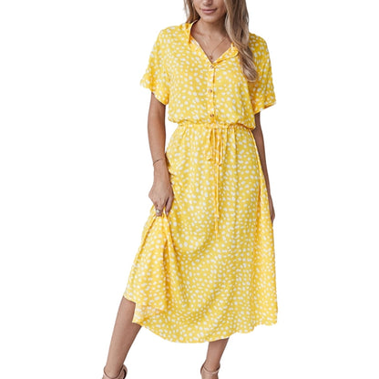 Robe Été Décontractée à Manches Courtes avec Ceinture Élastique