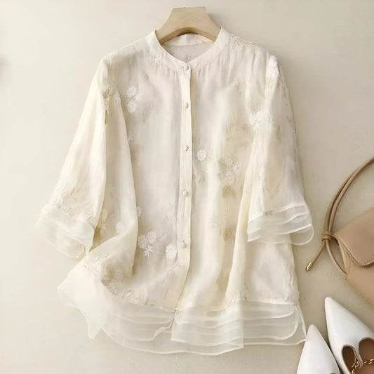 Blouse en Soie Légère à Fleurs Élégante - PanierRoyale