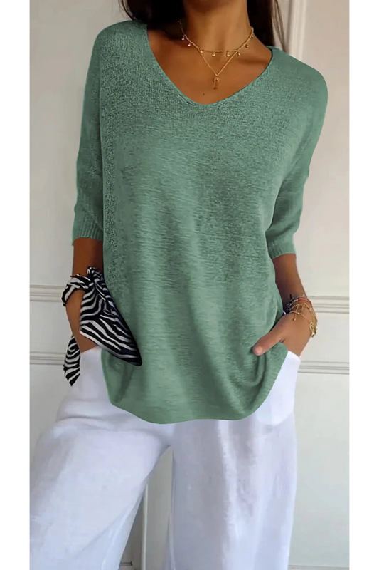 Pull Femme Col En V Manche Longue Élégant - PanierRoyale