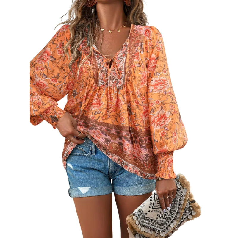 Chemise Femme À Col V Imprimé Floral Élégante - PanierRoyale