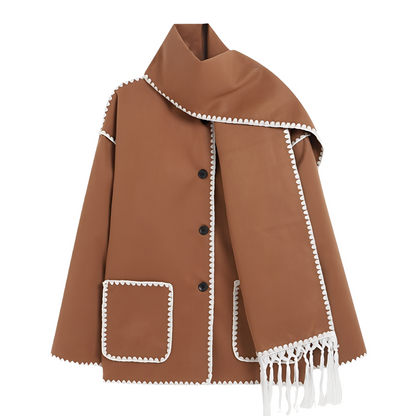 Manteau Femme Hiver Laine Douce avec Écharpe Incluse