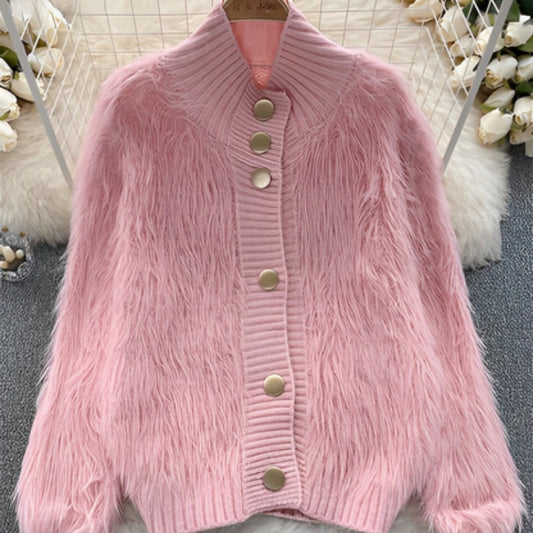 Cardigan en Maille Doux avec Col Rond et Boutons - PanierRoyale