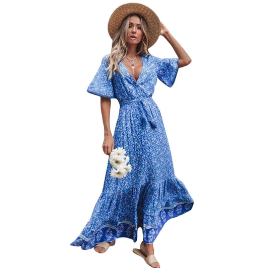 Robe Été Longue Fleuri Décolleté Chic - PanierRoyale