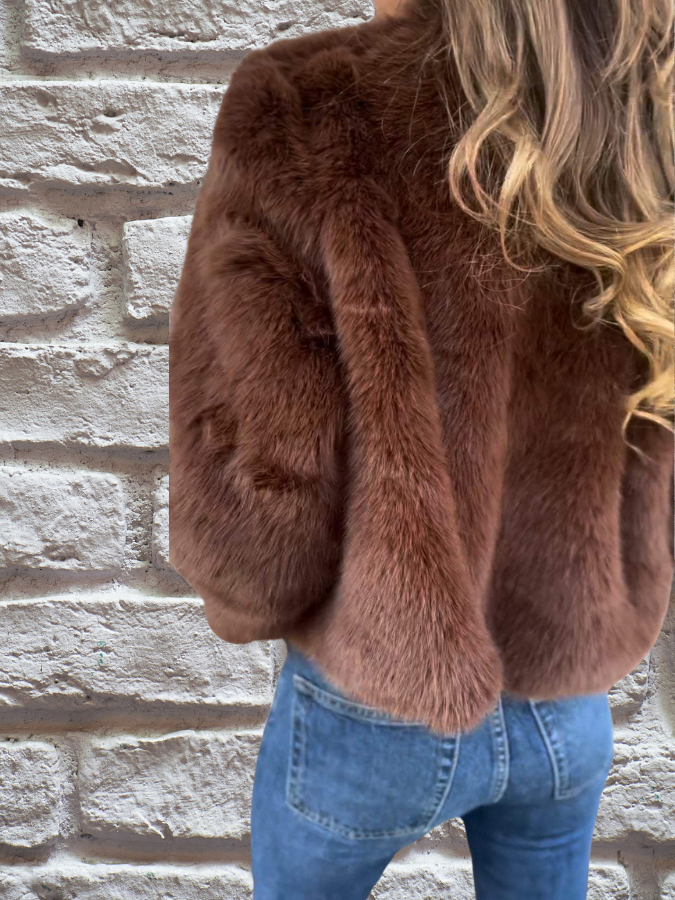 Veste en Simili Fourrure Douce et Chaude avec Fermeture Éclair