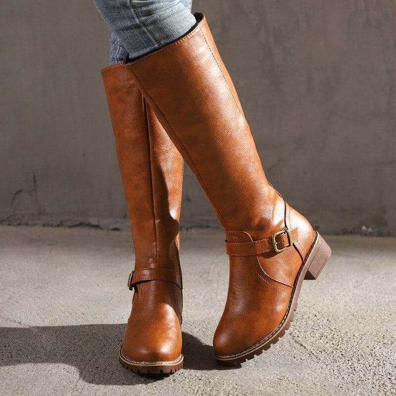 Bottes Femmes Haut Talon Plat Confortables et Élégantes - PanierRoyale
