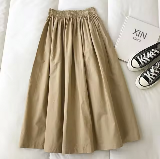Jupe longue coton beige féminine pour femme - PanierRoyale