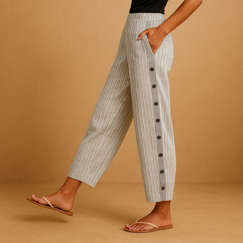 Pantalon Féminin Décontracté avec Boutons et Taille Élégante - PanierRoyale
