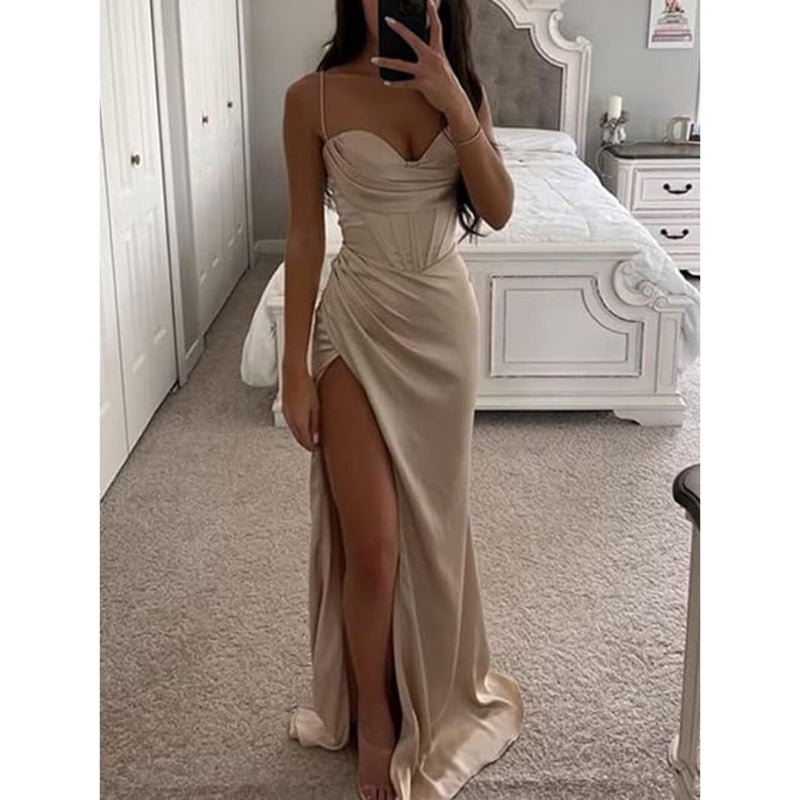 Robe de soirée chic dos nu avec bretelles fines - PanierRoyale
