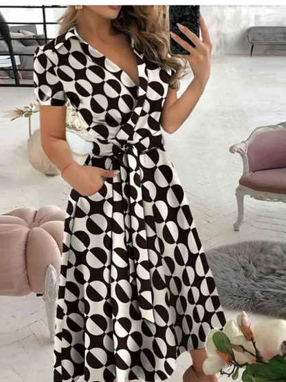 Robe Femme Chic avec Ceinture et Manches Courtes pour Travail ou Loisirs - PanierRoyale