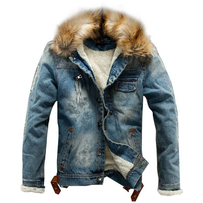 Veste Jean Décontractée à Col en Fausse Fourrure