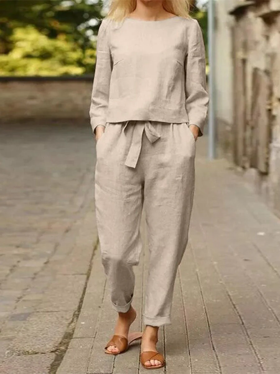 Ensemble Décontracté Femme Haut Manches Longues et Pantalon Taille Élastique
