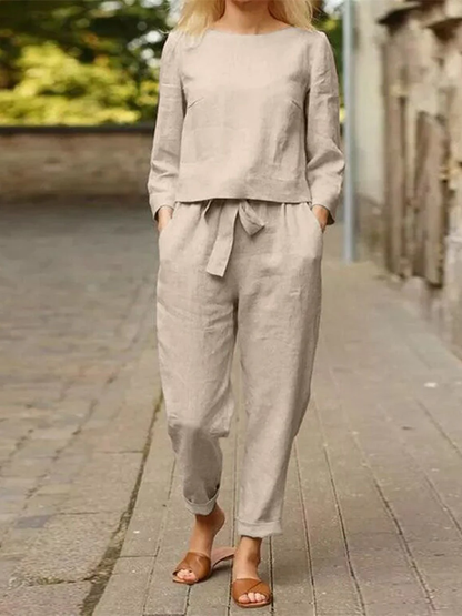 Ensemble Décontracté Femme Haut Manches Longues et Pantalon Taille Élastique
