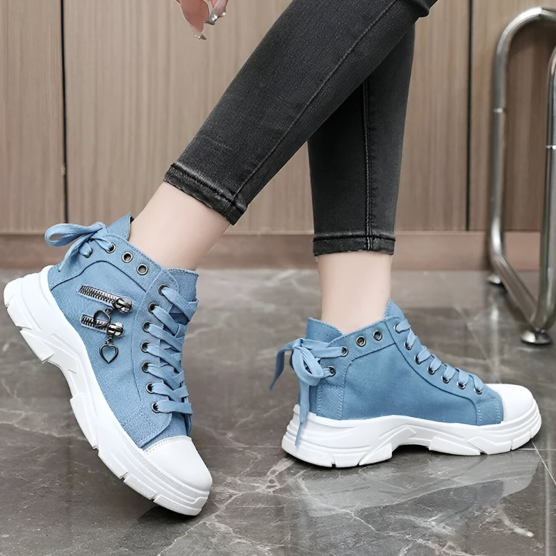 Baskets Hautes Femme Bleu Jeans à Fermeture Éclair