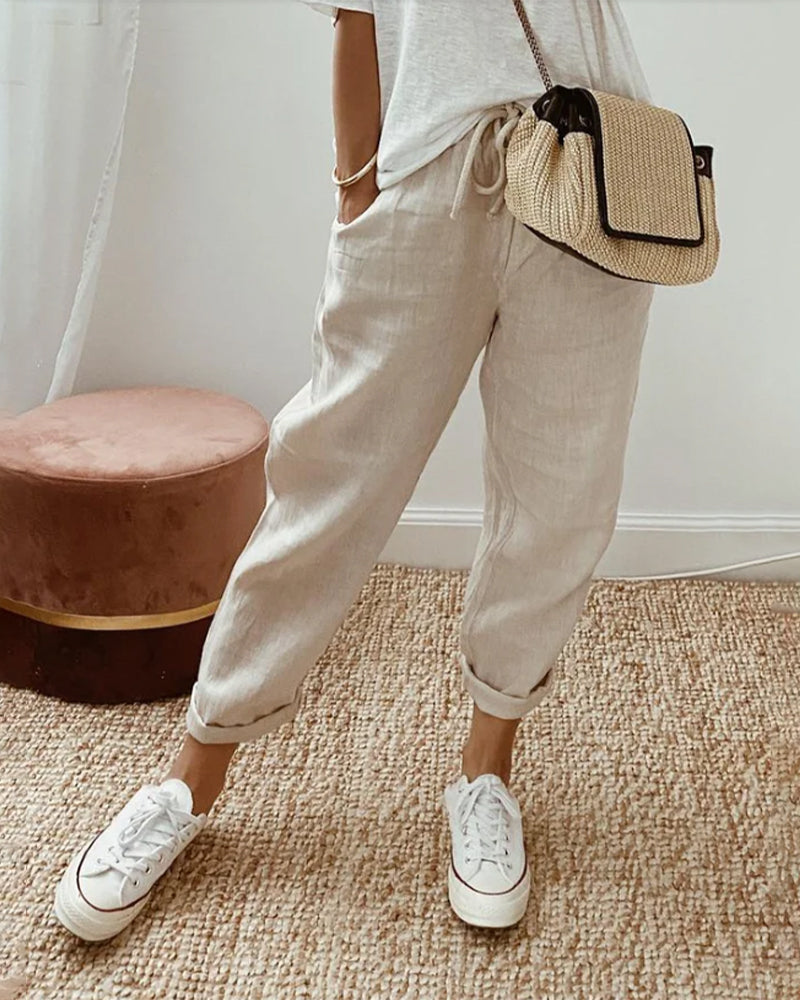 Pantalon Lin Coton Décontracté pour Femme - BerlinGlamour